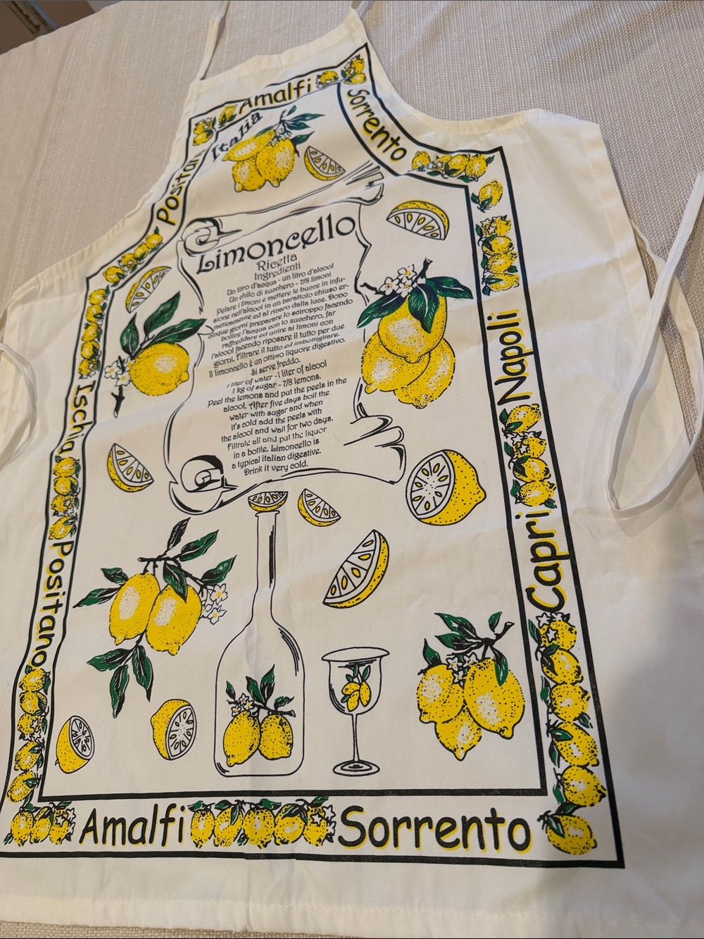 Limoncello Lemon Print Kitchen Apron - White & Yellow